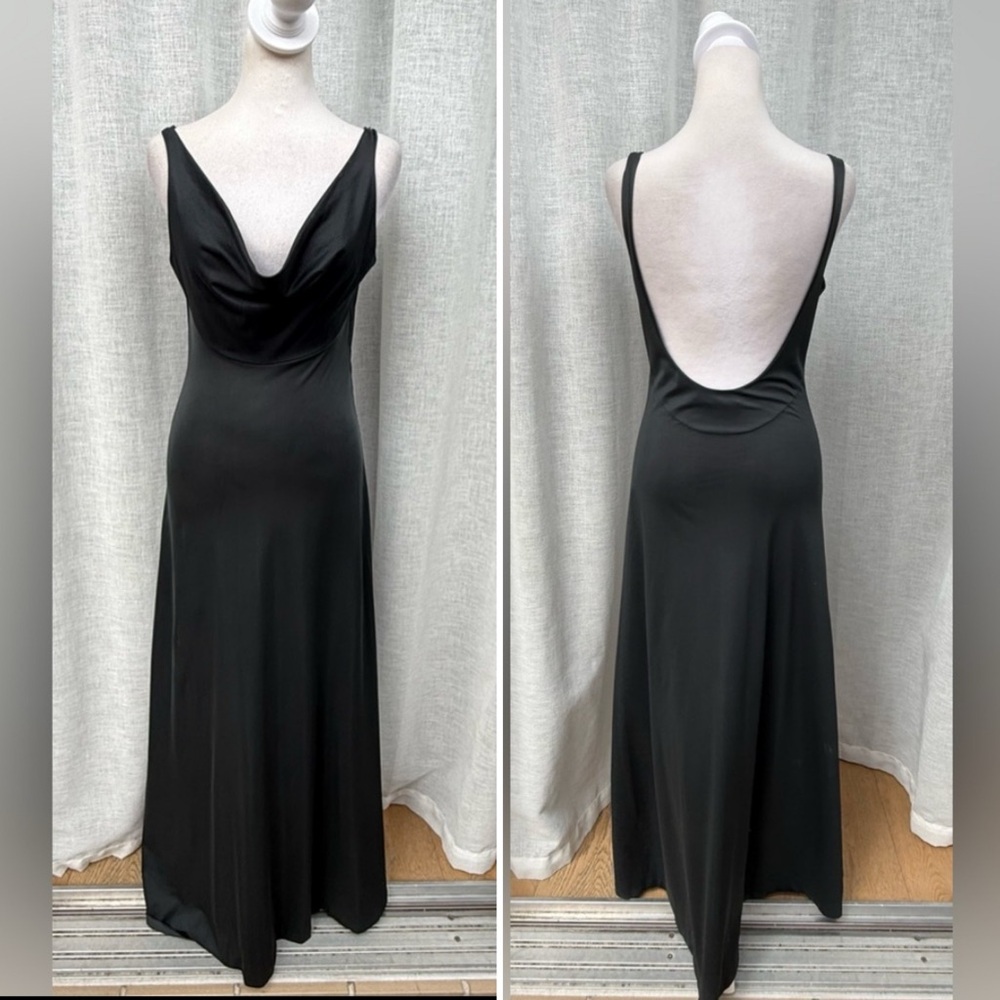 John Kloss for Cira black draped neck maxi slip nylon dress